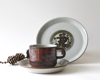 Danish modern Stoneware. Tea Trio. THULE by Desiree Denmark. Cup saucer and plate. Scandinavian modernist - Mint