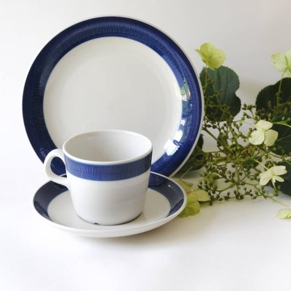 Rörstrand Sweden. Hertha Bengtson KOKA Blue. Cup saucer and plate. Swedish Scandinavian modern. Collectible Vintage tableware