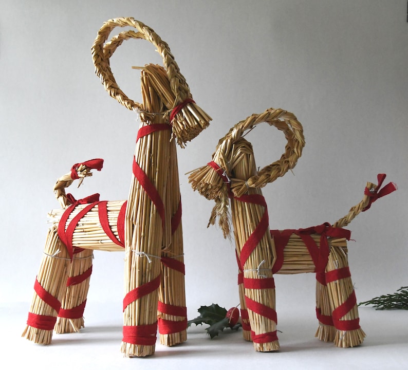 Two Straw Ornaments for Christmas. Charming Handmade Swedish Yule Goats