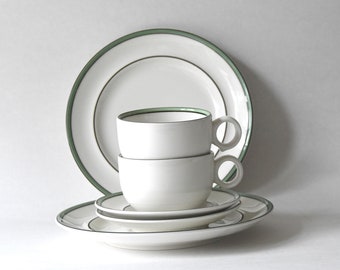 Arabia Finland KOIVU Tea sets by Stig Lindberg / Inkeri Leivo Pair Cups, saucers and plates. For Kloverblad Denmark. Mid-century modern