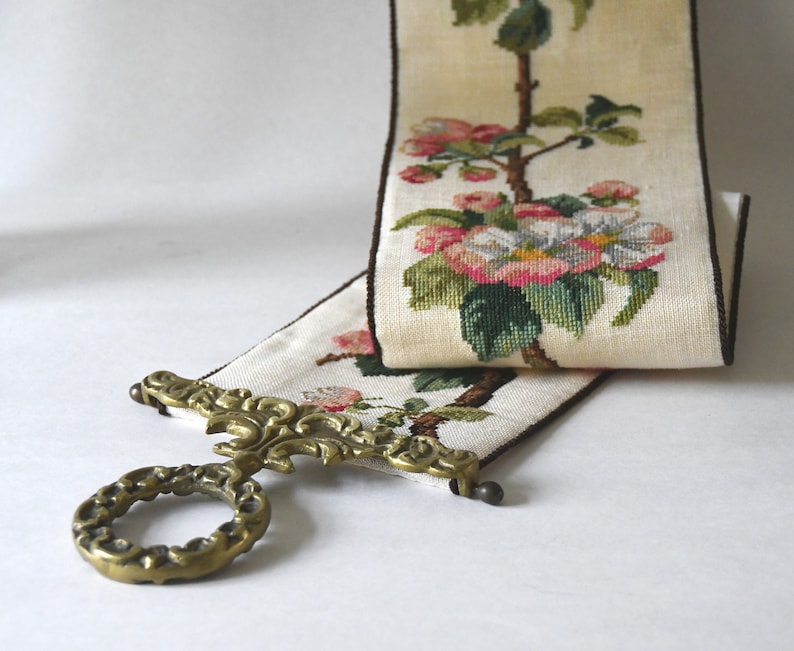 Wall hanging. Cross stitch embroidery Bell Pull with Appelblossom. Vintage Wall Decor. Scandinavian Cottage. image 3