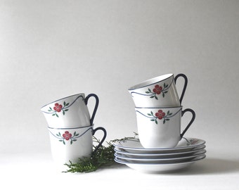 Rörstrand Sweden Coffeesets x 4. Sundborn by Pia Rönndahl, Four Cups and saucers, Carl Larson Summer Coffee serving - Mint