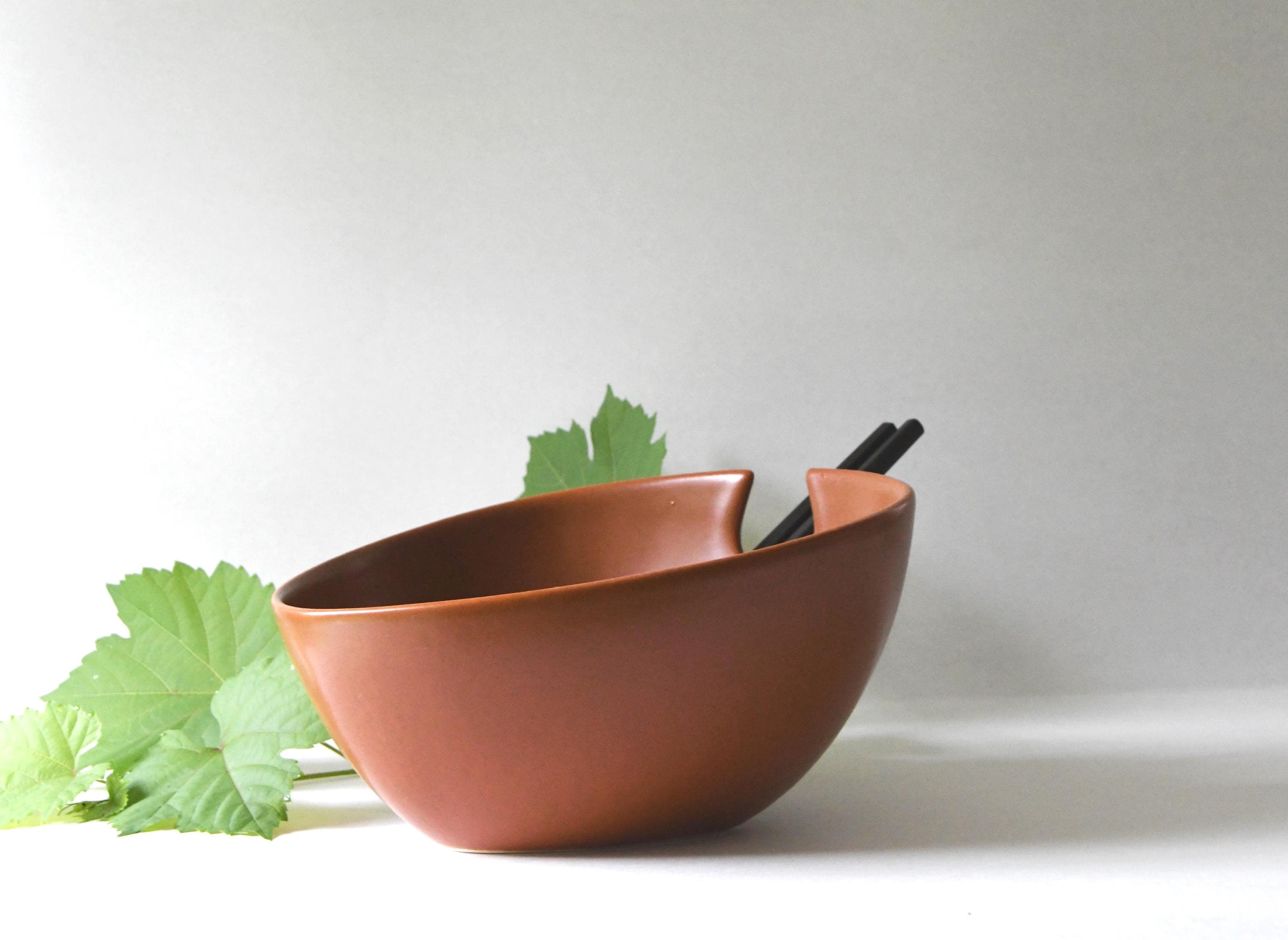 Large Salad Bowl With Rosewood Servers. Höganäs Pottery by