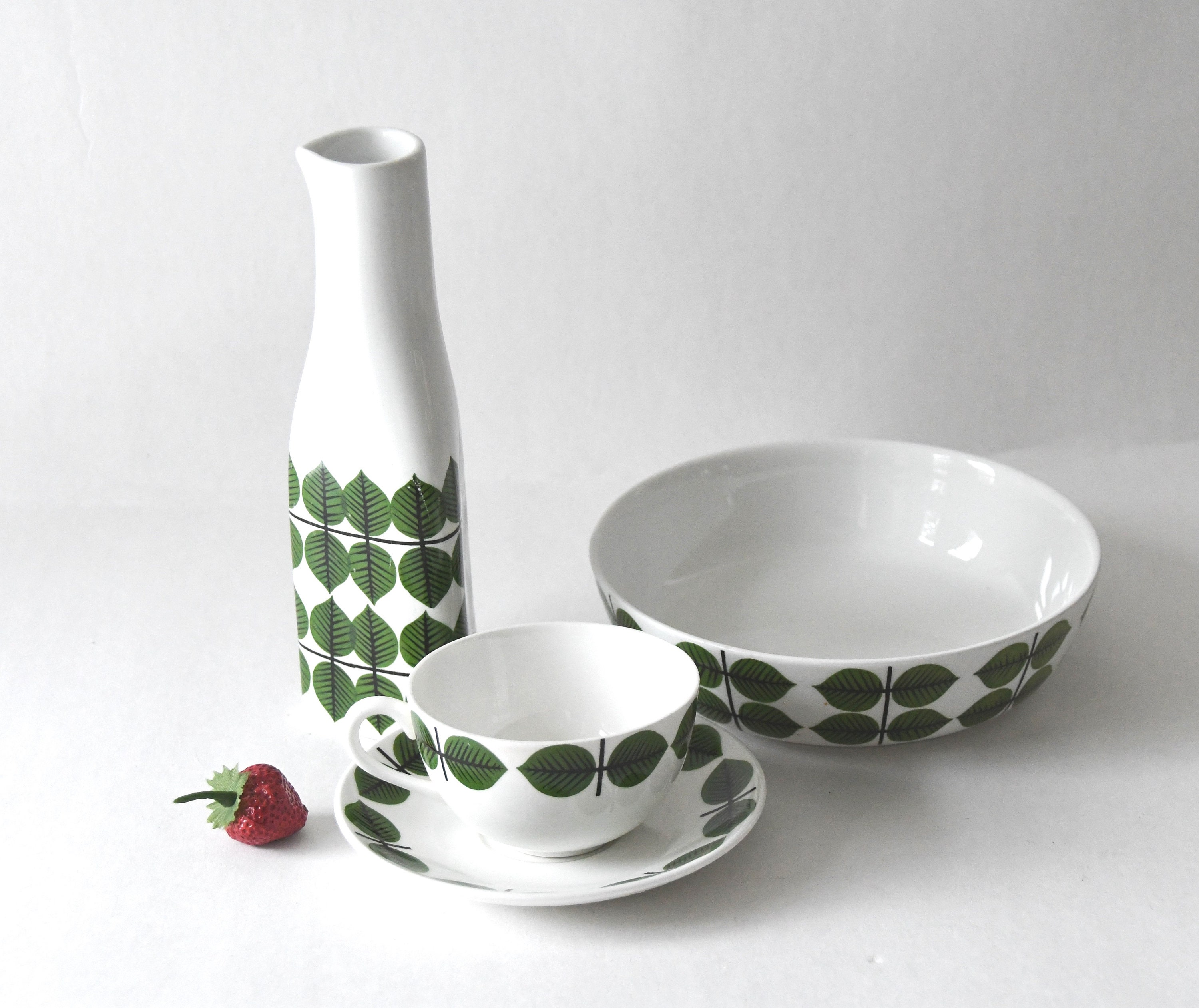 3 X Gustavsberg Sweden. BERSA Cup, Saucer, Creamer and a Cakedish