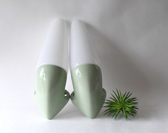 Sigvard Bernadotte for IFÖ. Pair Apple Green Bathroom Lamps. Pastel color Scandinavian mid century