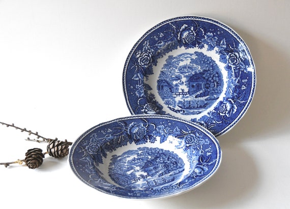 Arabia Finland. Two Soup / Cereal Bowls. Landscape Blue / Maisema