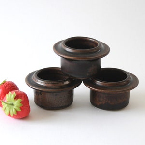 Arabia Finland. Ruska Egg Cups by Ulla Procope. Set of 3 Egg settings. Modern Stoneware Made in Finland. Scandinavian Mid century Tableware