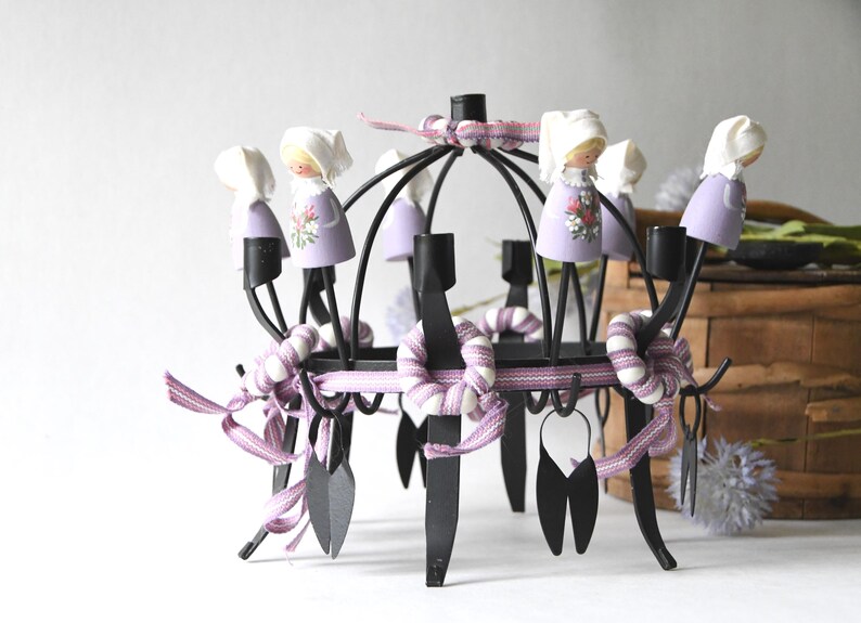 Traditional Midsummer Toarp Crown / Candleholder. Vintage Swedish candlestick holder. Handmade Folk Art image 4