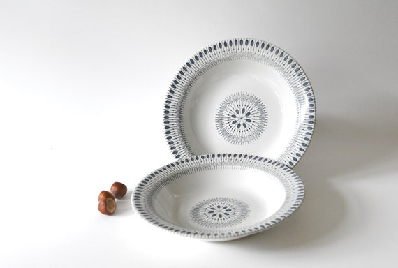 ノルウェー、エーゲルスン。プレート2枚/スープボウル。ブルーホワイト