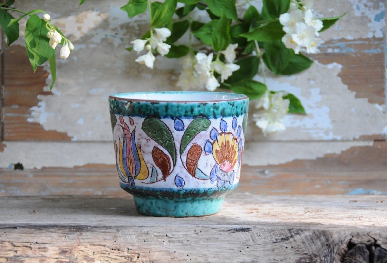 Planter Retro Speckled Glaze. Italian Plant pot 1960s. Fratelli Fanciullacci Boho Pottery. Flowerpot Italy image 4