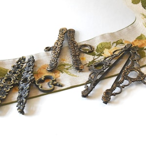 Embroidery hangers. 6.5 - 7.5&quot; Bell pull hardware bar for tapestry. Ornate Brass hardware Hangers. Danish NeedlePoint Hardware