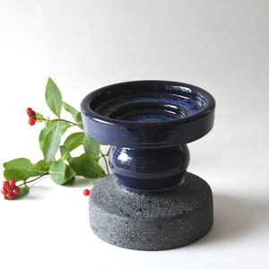 Nittsjö Pottery. Thomas Hellström Candle holder. 1970s Retro Blue Ceramic. Modernist Candlestick Swedish design. Rustic Mid century modern image 4