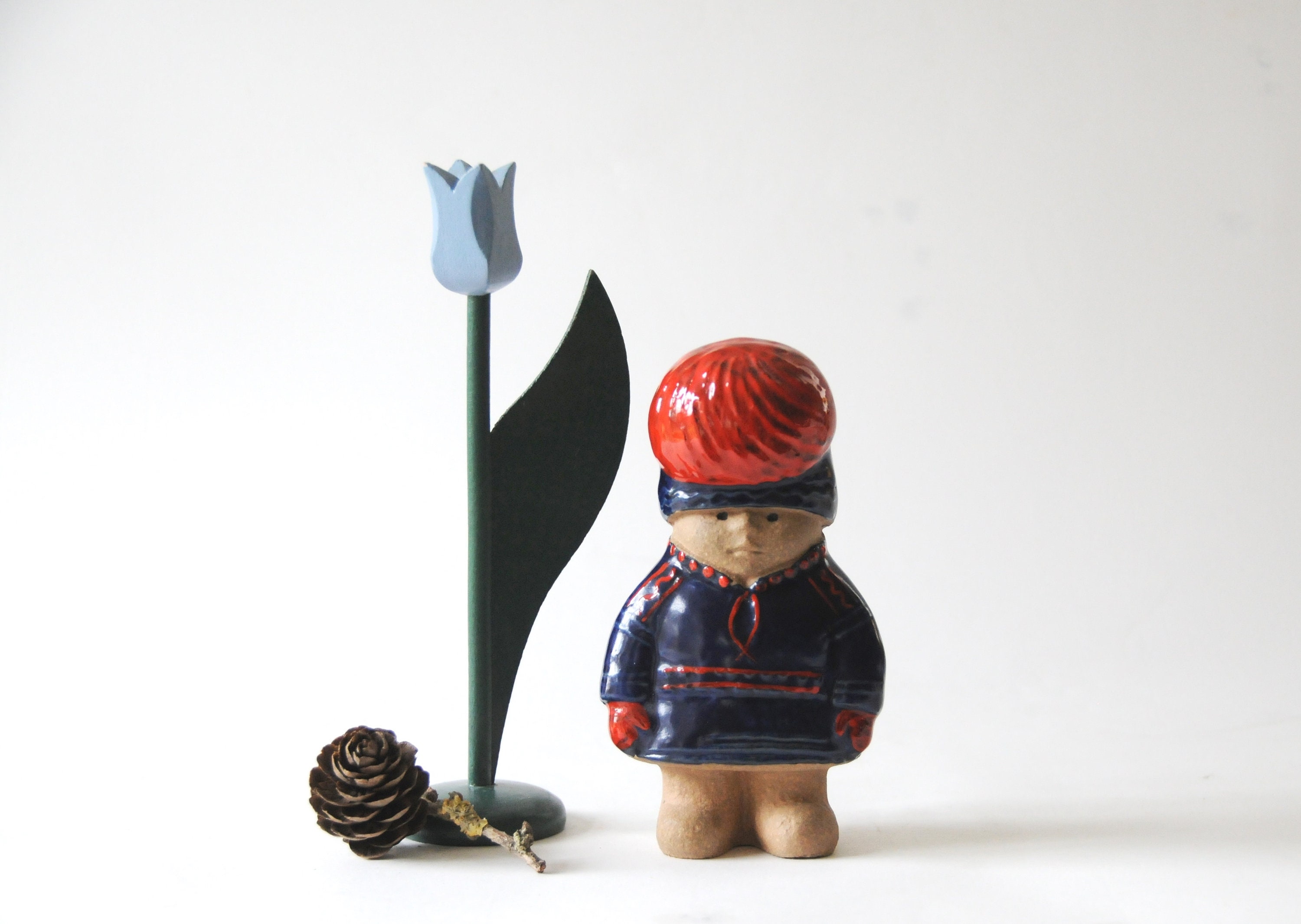 魅了 Larson Lisa Gustavsberg Nordic Figurine. Boy Sami Sweden, 工芸品
