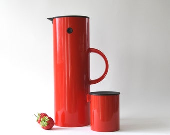 Stelton Cylinda line Coffepot / Thermos and Creamer by Erik Magnussen. Danish Design. EM77