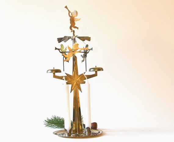 Carillon ange vintage suédois en laiton. Angel Chime Nordic Noël. bougeoir.  Bougeoir de Noël scandinave -  France
