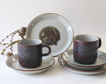 Danish modern Stoneware. Two sets. Desiree Denmark THULE Cup saucer and plates. Pair of Coffee Trios. Scandinavian modern