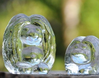Glass Trolls Suncatchers/ Paperweights by Bergdala Studio, Sweden. Two Scandinavian mid-century modern Get Lucky figurines