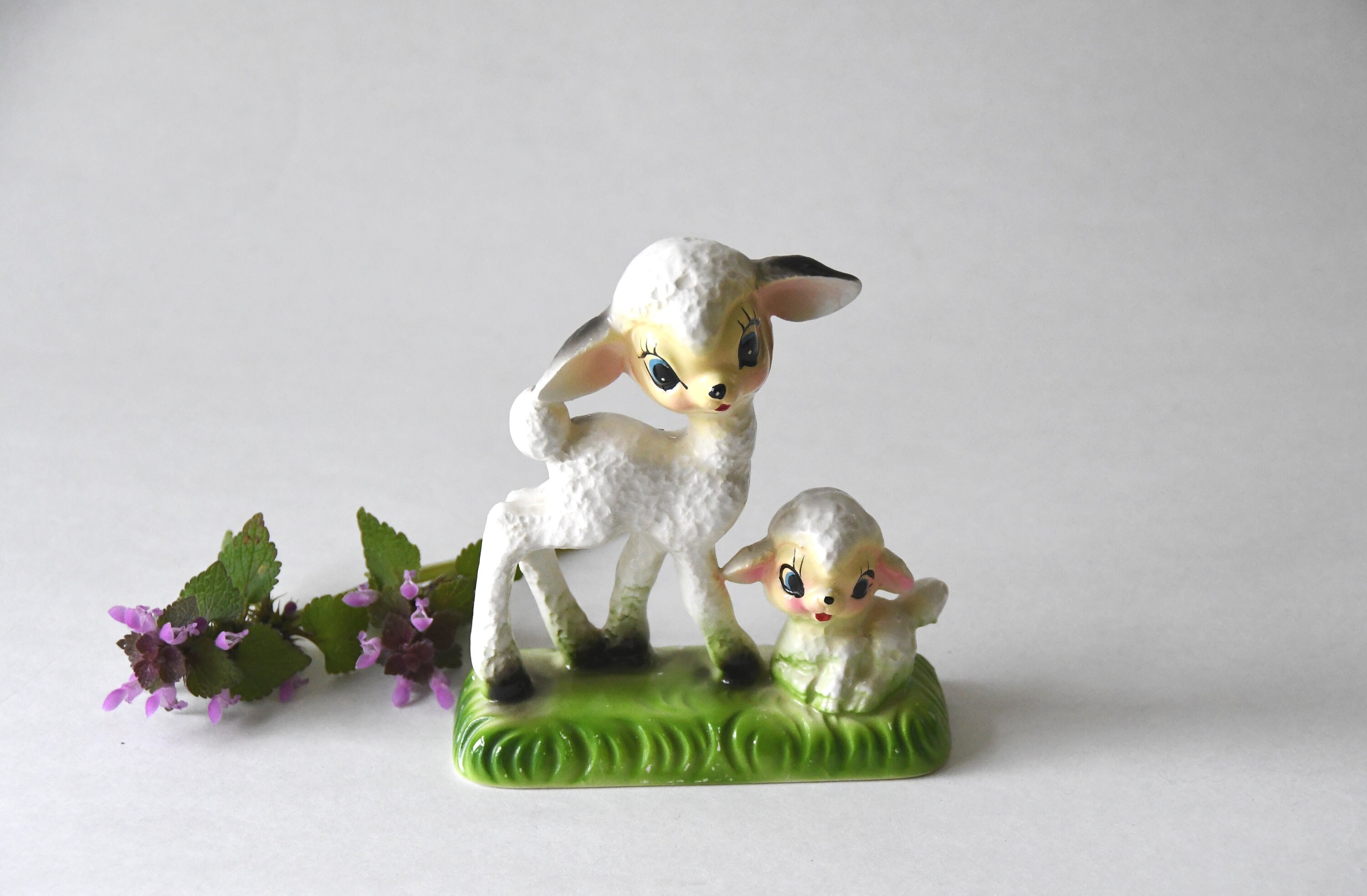 ◆KOMOREBI MUSEUM◆ Handmade 3way lace lamb shearling long b Big Eyed Sheep. Darling Figurine. Farmhouse Easter Decor