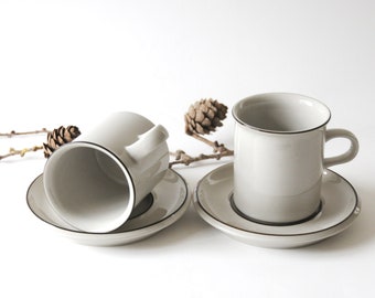 Arabia Finland. FENNICA by Richard Lindh / Ulla Procope. Two Cup and saucers. Scandinavian mid-century modern tableware