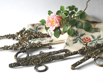 Embroidery hangers. 6.5" Bell pull hardware bar for tapestry. Ornate Brass hardware Hangers. Danish NeedlePoint Hardware