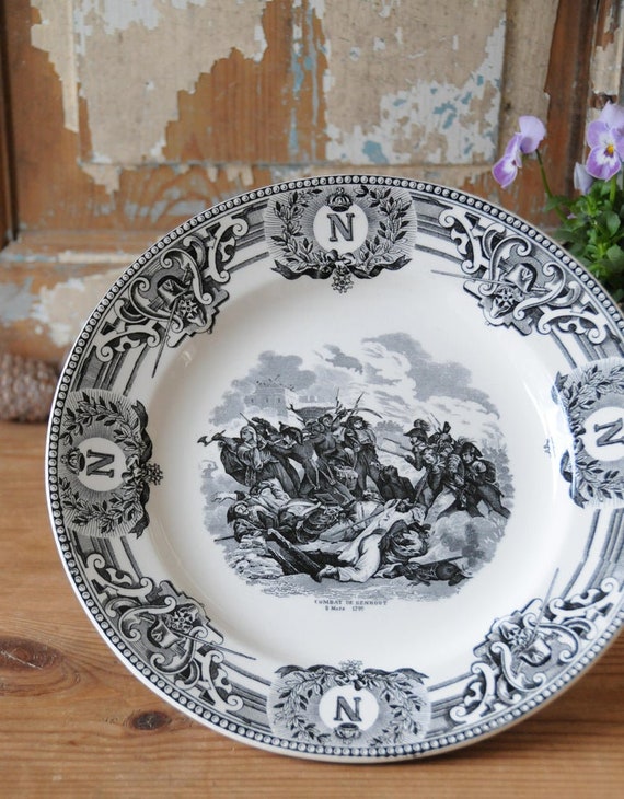 Plate Napoleon Bonaparte, Military Scene. Antique Dinnerplate Boch