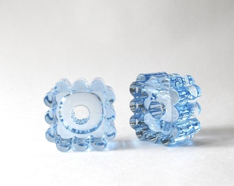 Two Candleholders ARCADE. Holmegaard Denmark. Christel Holmgren-Exner 1968. Clear Blue LeadCrystal candlesticks. Danish Modernist Glass