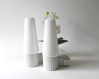 Sigvard Bernadotte for IFÖ. Two Bathroom Lamps. Pair White Sconces 6020. Scandinavian mid century lighting