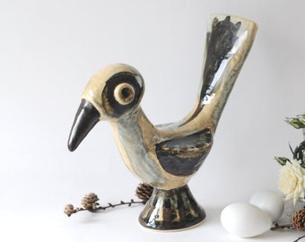 Søholm Bird. Danish studio pottery. Large Bird figurine by Gerd Hiort Petersen. Soholm Denmark. Mid century modern sculpture