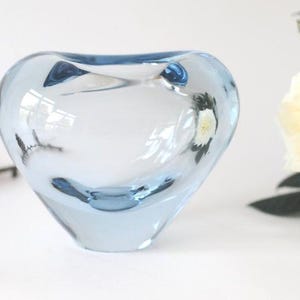 Per Lutken for Holmegaard. Heart vase. Aqua blue crystal. Scandinavian modern Art glass. Signed - Danish design. Vintage