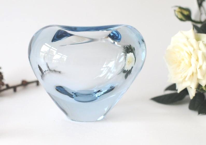 ホルムガード ペル ルッケン ガラス 花器 未使用品 ホルムガード氏のラトケン氏による。ハートの花瓶。アクアブルー