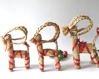 3 x Straw ornaments for Christmas. Charming handmade Swedish Yule Goats. Traditional Folk Art