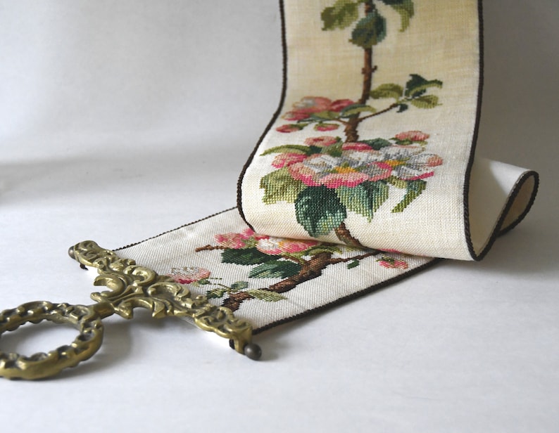 Wall hanging. Cross stitch embroidery Bell Pull with Appelblossom. Vintage Wall Decor. Scandinavian Cottage. image 2