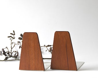 Danish modern Teak wood bookends. Two mid century modern Shelf Home decor. Vintage Book lover gift. Nordic design