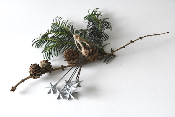 Vintage Weihnachtsbaum-Kerzenhalter aus Metall: Stern und Pendel Ornamente aus Dänemark (6er Set)