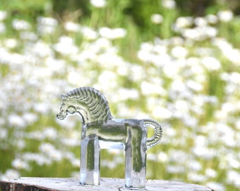 Kosta Boda by Bertil Vallien. Swedish modernist design. Glass Horse Paperweight. Scandinavian modern Suncatcher