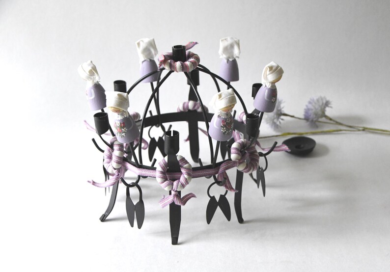 Traditional Midsummer Toarp Crown / Candleholder. Vintage Swedish candlestick holder. Handmade Folk Art image 3
