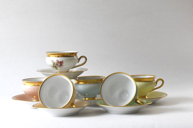 Antique Empress cup. Beautiful Pastel and Gold Demitasse cups, Kjøbenhavns Porcelains Maleri KPM image 3