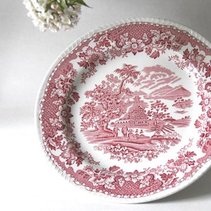 Woods Burslem, Seaforth pattern plate. Pink Transferware. 10” Dinner plate, pink transfer ware Dinnerplate, chinoiserie decor