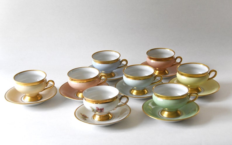 Antique Empress cup. Beautiful Pastel and Gold Demitasse cups, Kjøbenhavns Porcelains Maleri KPM image 2