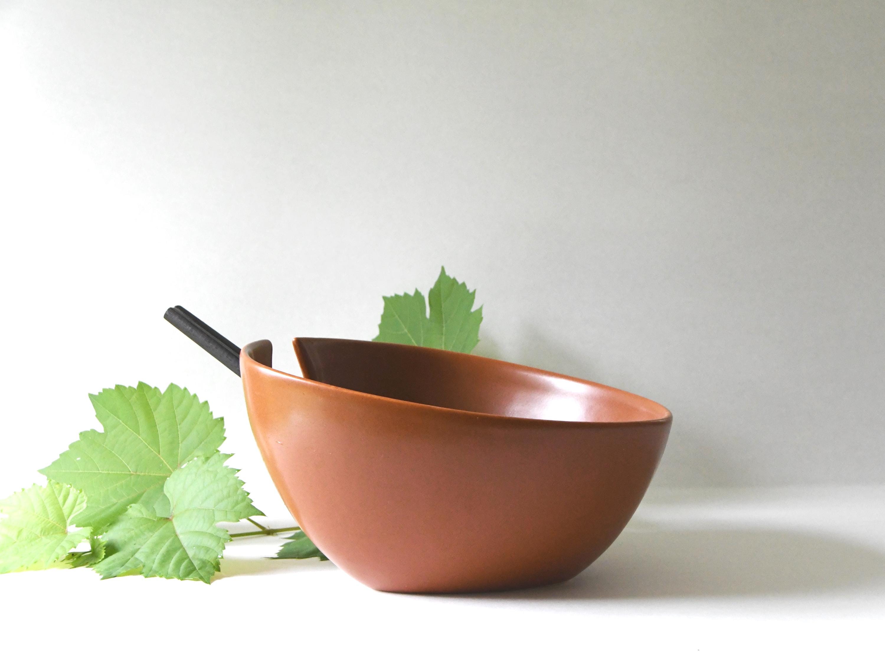 Large Salad Bowl With Rosewood Servers. Höganäs Pottery by