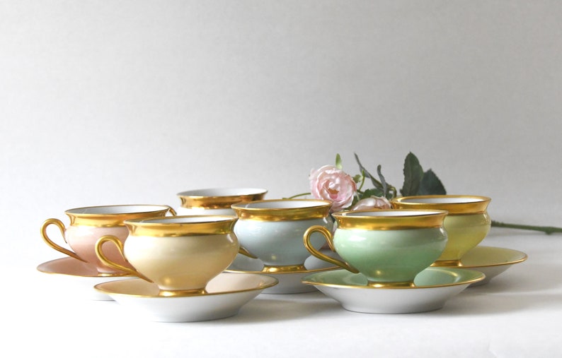 Antique Empress cup. Beautiful Pastel and Gold Demitasse cups, Kjøbenhavns Porcelains Maleri KPM image 8