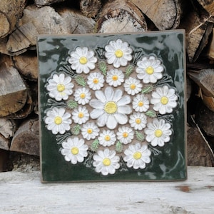 Swedish Modern wall hanging. Aimo for Jie Gantofta. Wall decor Sweden 1960s. Beautiful white flowers. MCM home decor