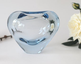 Per Lutken for Holmegaard. Heart vase. Aqua blue crystal. Scandinavian modern Art glass. Signed - Danish design. Vintage