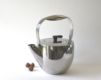 Bodum teapot. Jorgensen Design COLUMBIA. Vintage Mirror Polished Stainless Steel. Scandinavian Mid Century Modern