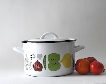 Cooking Pot Hackman Finland - Raadvad Denmark. Vegetable by Kaj Franck and Esteri Tomula. Mid-Century Modern Enamelware - Mint