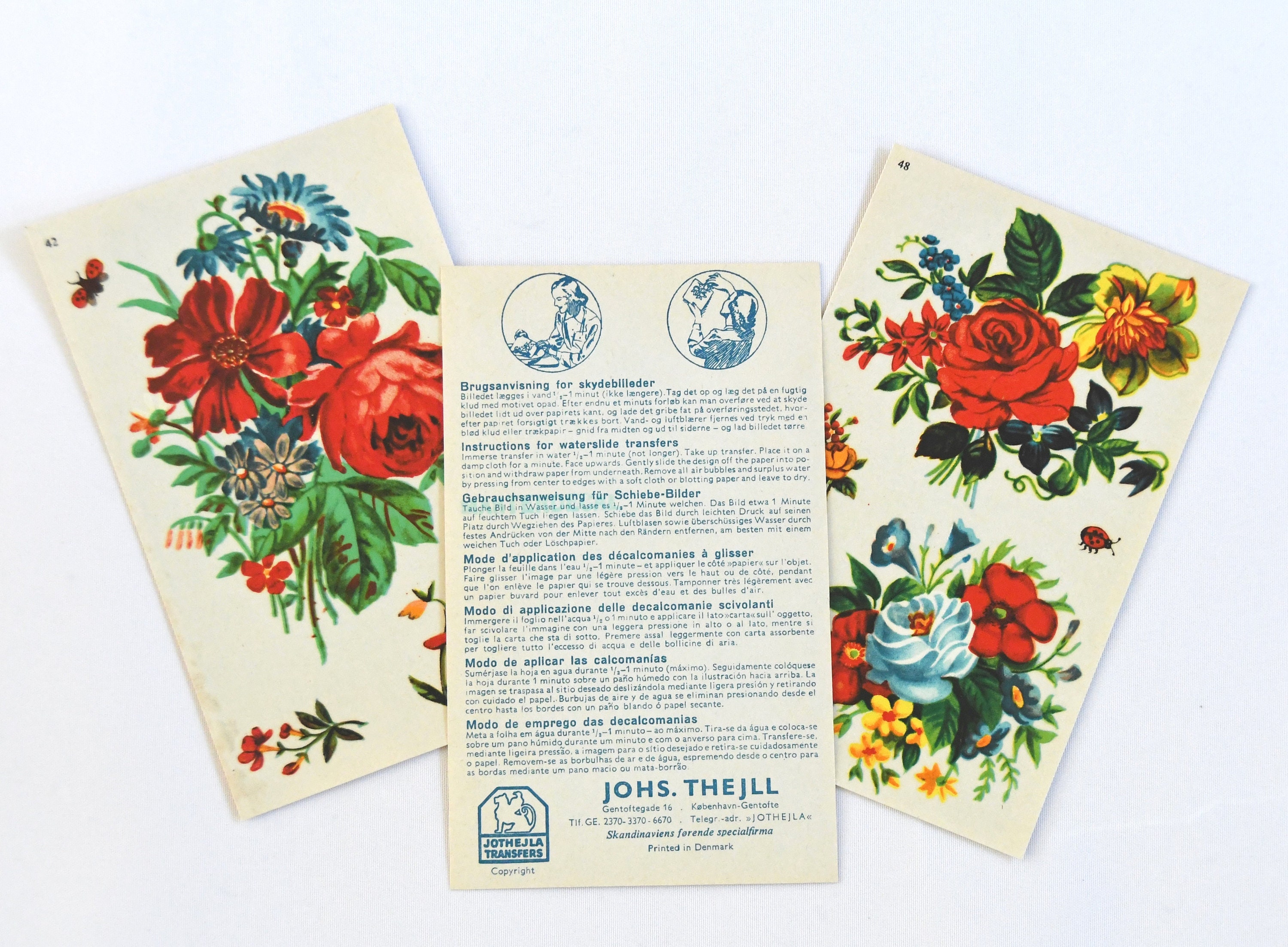 Vintage Waterslides. Roses Original Transfers. Denmark 1940s. 3 Sheets  Lovely Color Illustrations - Creative Gift - Etsy, image size:3000x2205