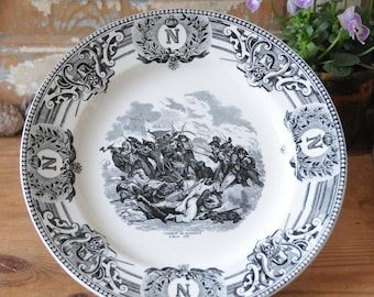 Plate Napoleon Bonaparte, Military scene. Antique Dinnerplate Boch Freres Belgium. Transferware