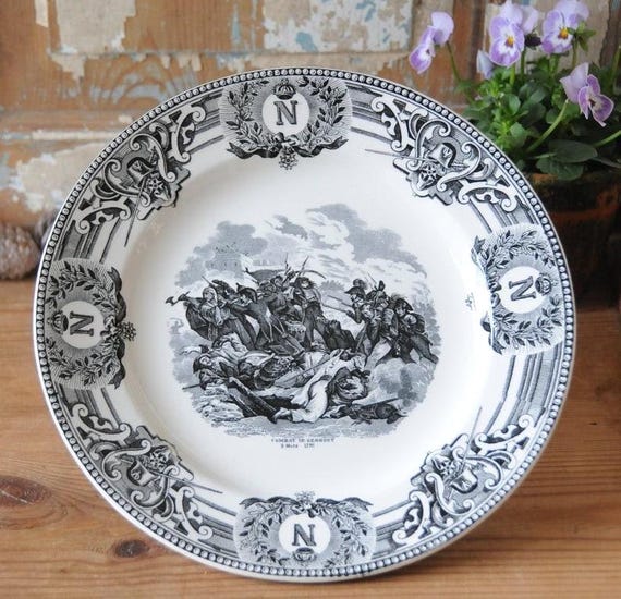 Plate Napoleon Bonaparte, Military Scene. Antique Dinnerplate Boch