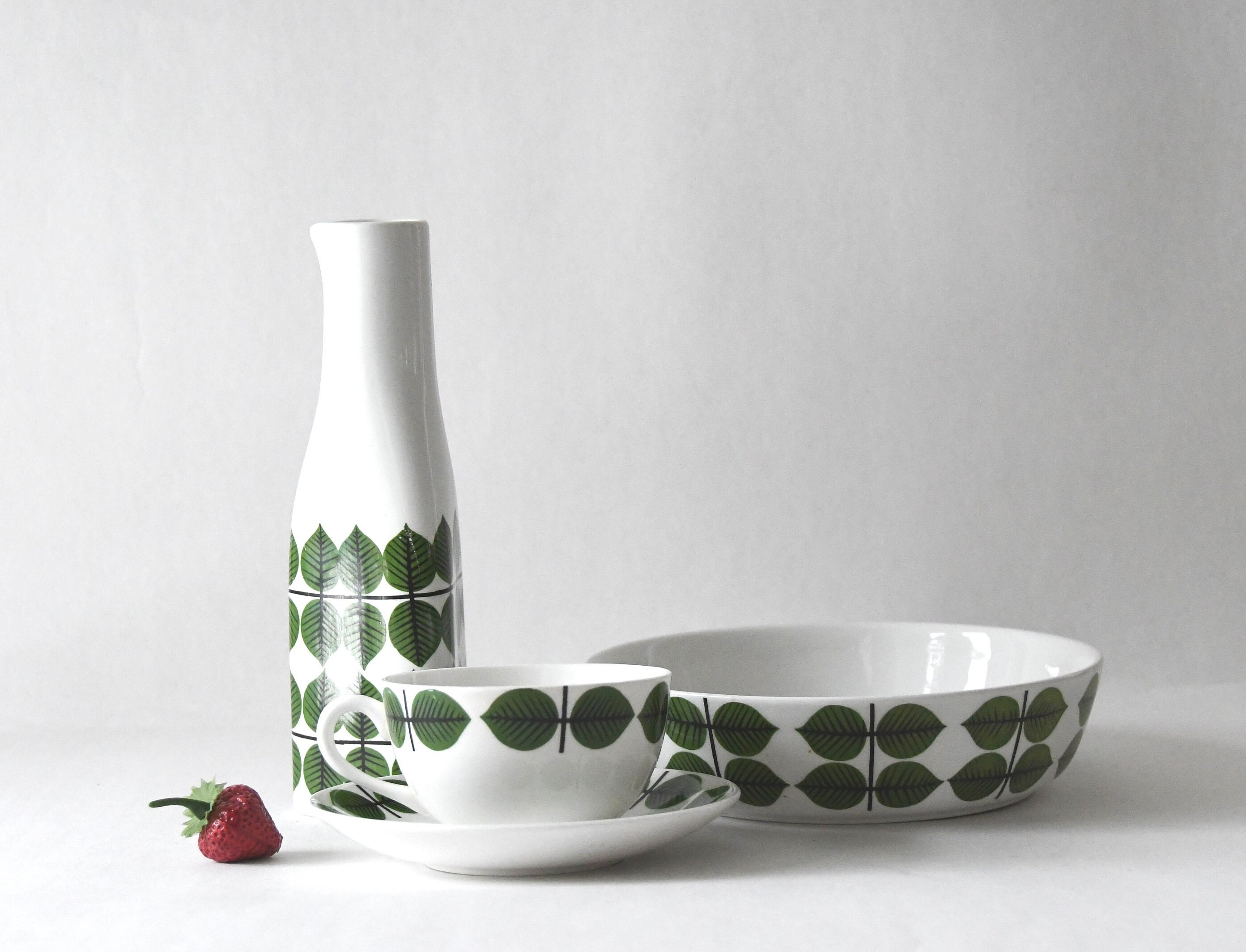 3 X Gustavsberg Sweden. BERSA Cup, Saucer, Creamer and a Cakedish