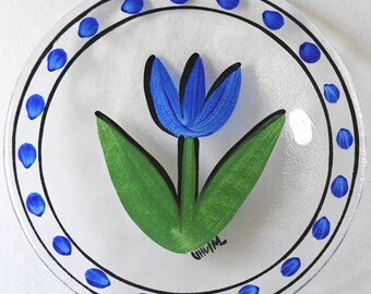 Ulrica Hydman Vallien Kosta Boda Tulip Plate, Signed Swedish Glass
